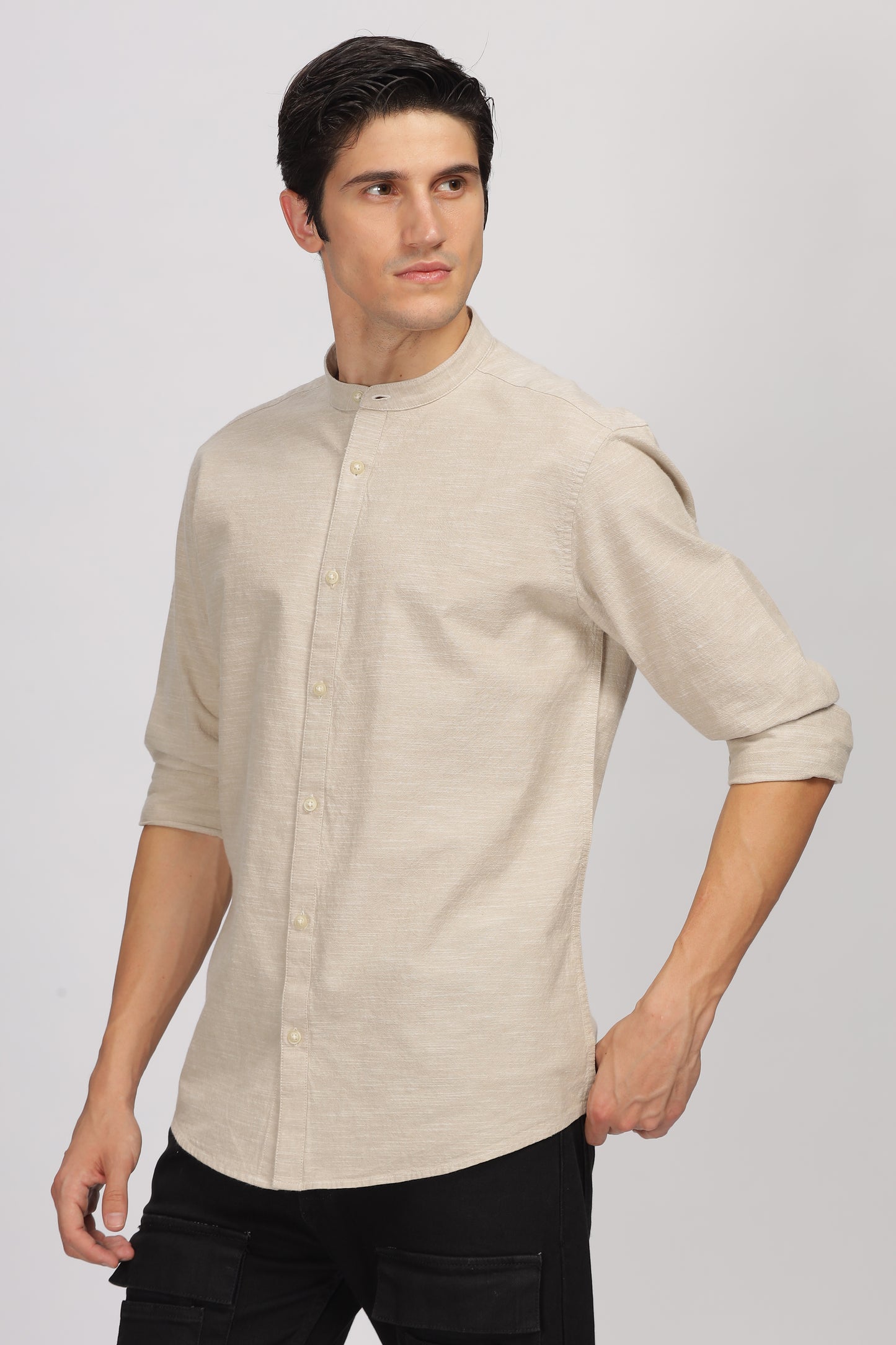 Uri Beige Mandarin Collar Shirt