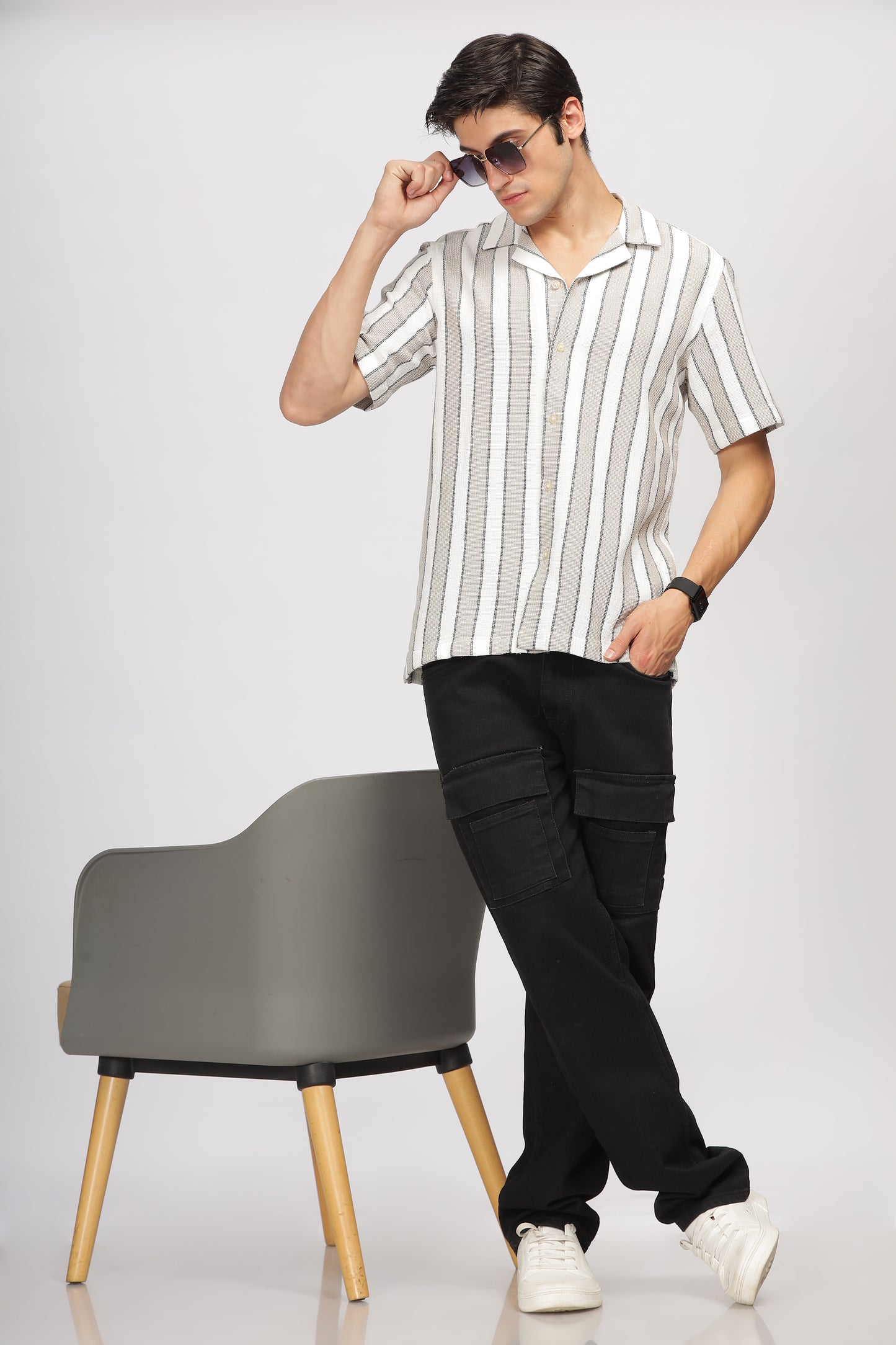 Uri Brown Cuban Collar Matte Weave Shirt