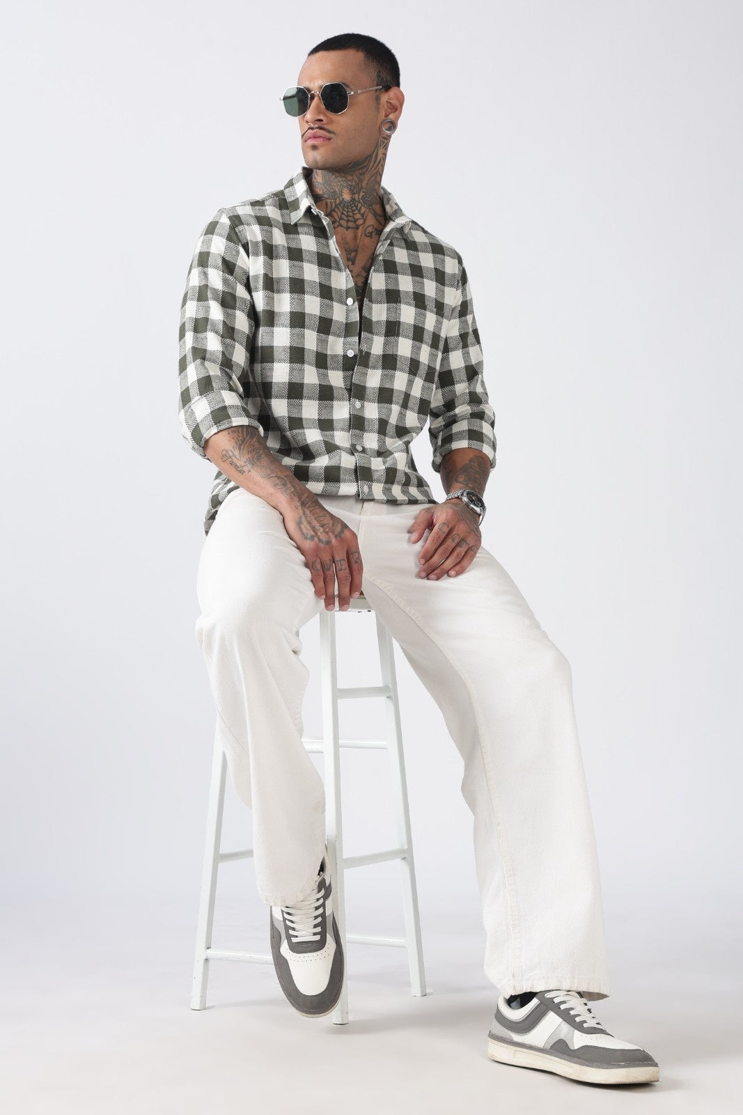 Deep Olive Dobby Check Casual Shirt