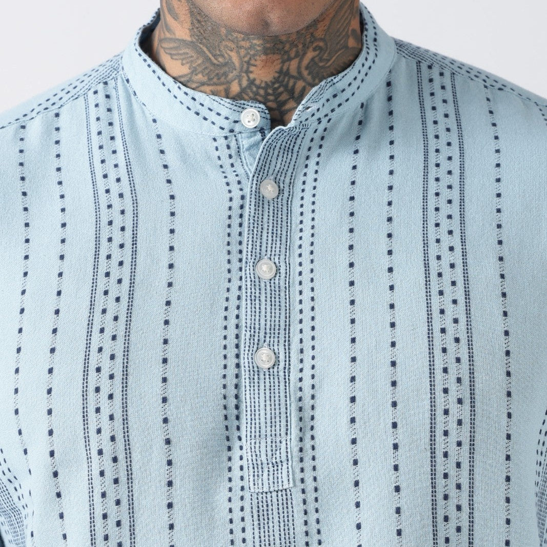 Dusty Blue Dot Embossed Short Kurta
