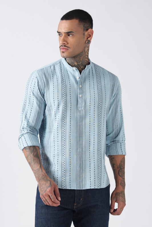 Dusty Blue Dot Embossed Short Kurta