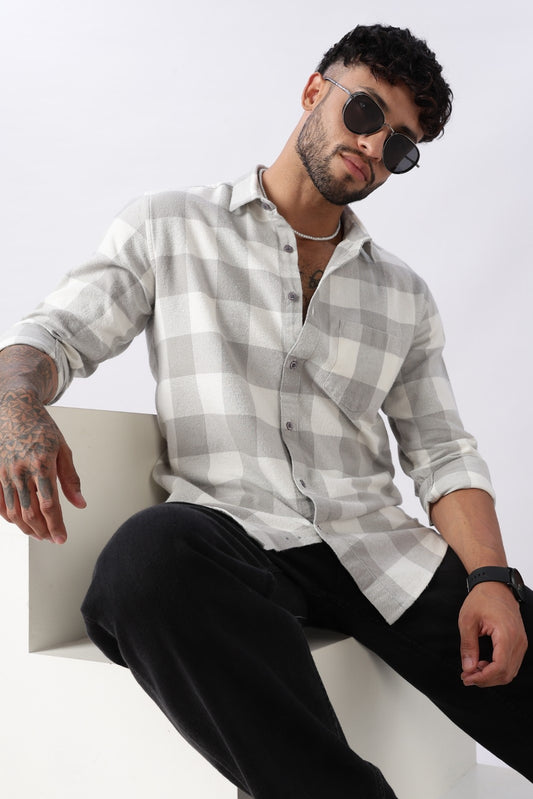 Mist Grey Buffalo Check Casual Shirt
