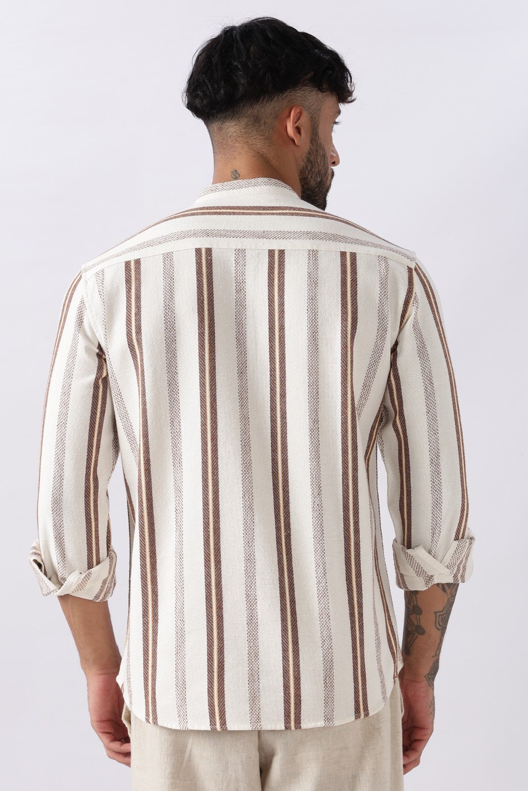 Off White Dobby Stripe Short Kurta