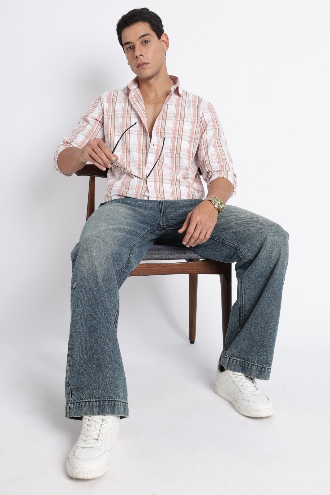 Dusty Rose Muted Check Casual Shirt