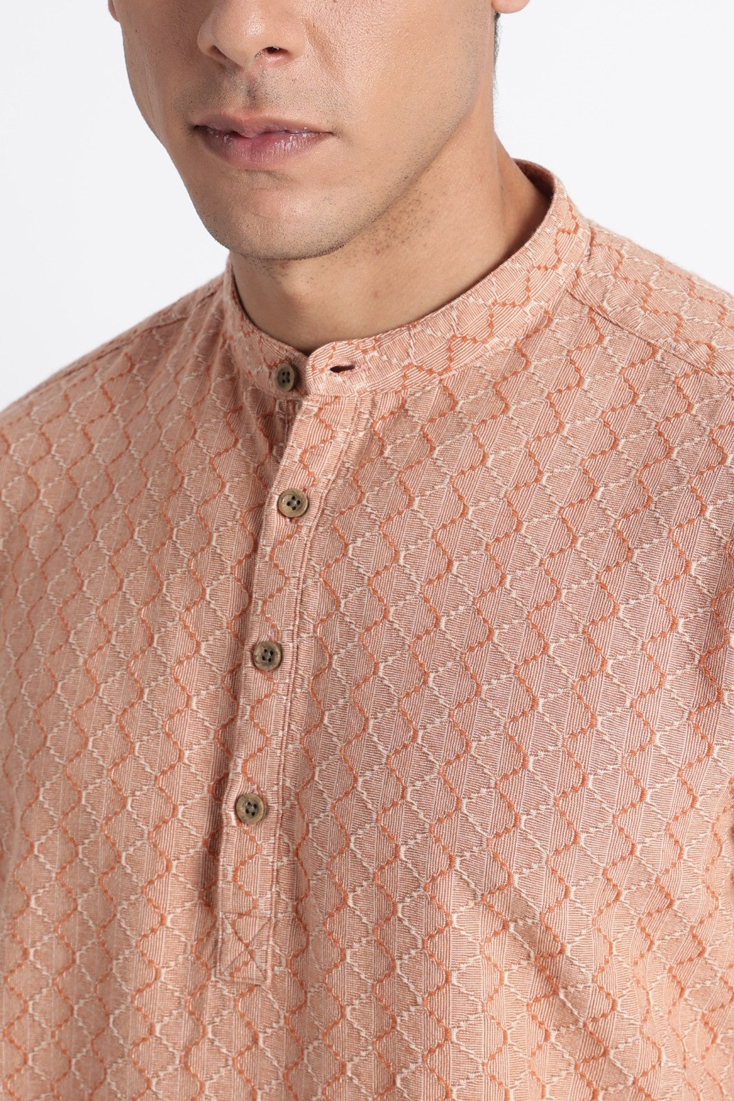 Apricot Orange Cotton Dobby Short Kurta