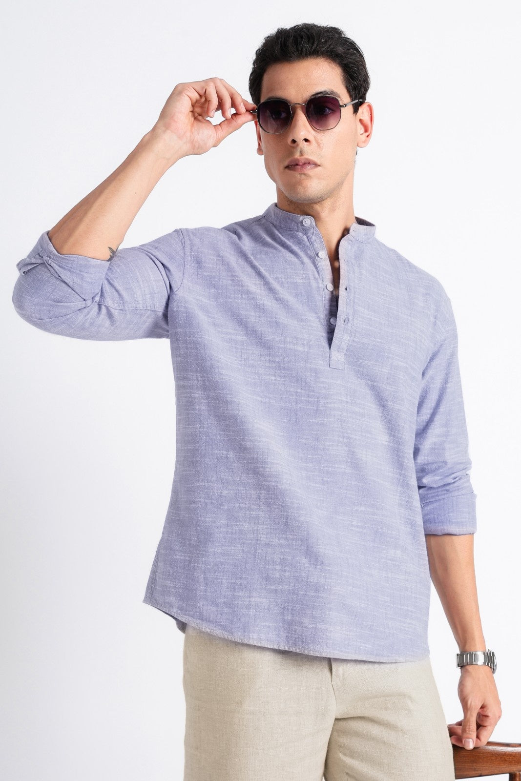 Dusty Lavender Textured Short Kurta