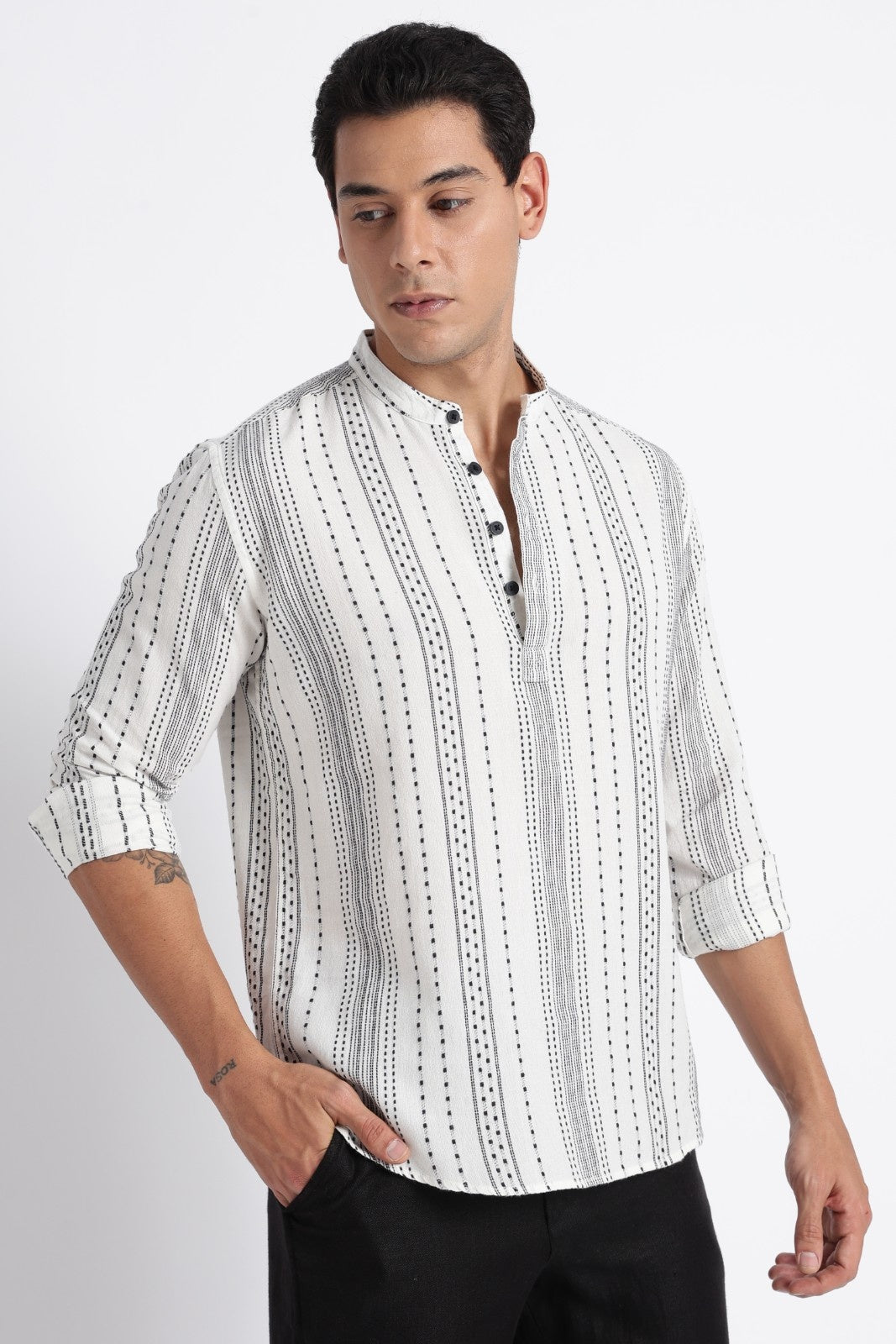 Snow White Dot Embossed Short Kurta