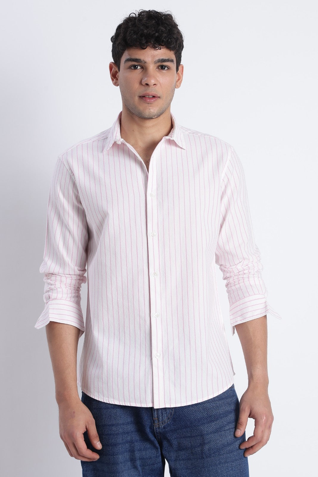 White Pink Oxford Stripe Casual Shirt