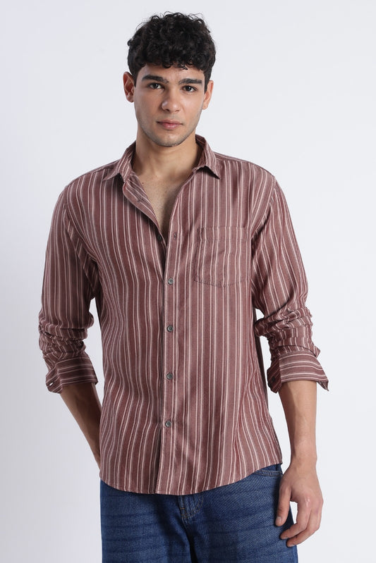 Cocoa Brown Stripe Casual Shirt