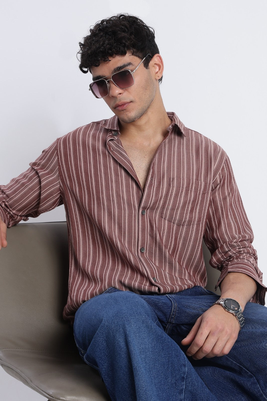 Cocoa Brown Stripe Casual Shirt