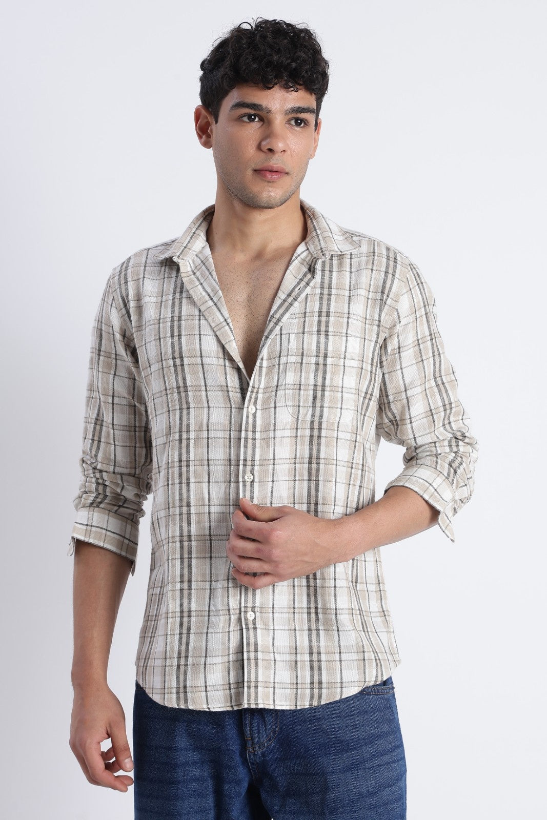 Sand Check Cotton Casual Shirt
