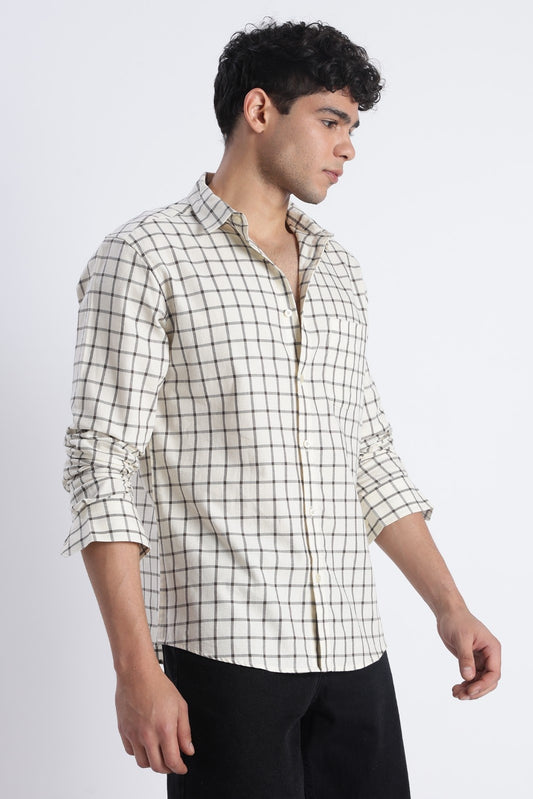 Ivory Twill Check Casual Shirt