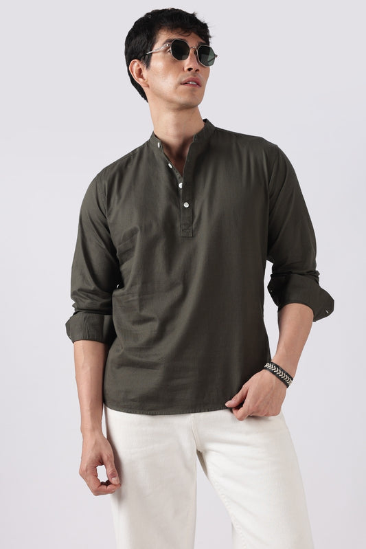 Classic Olive Textured Short Kurta