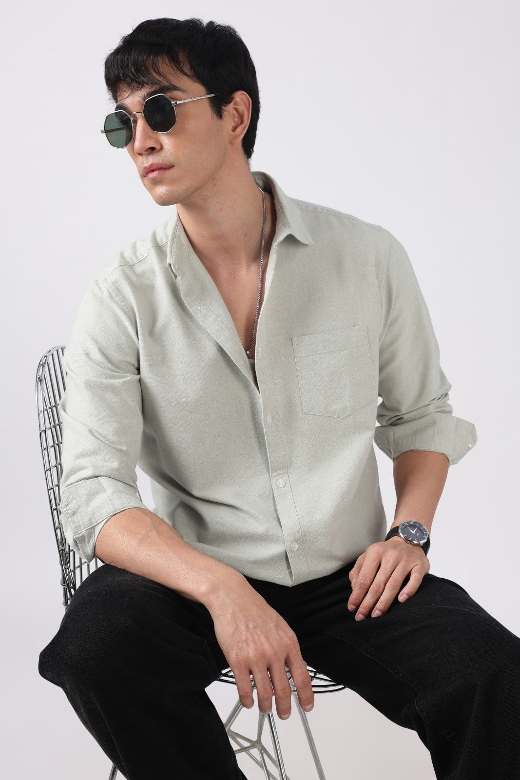 Dove Green Solid Casual Shirt