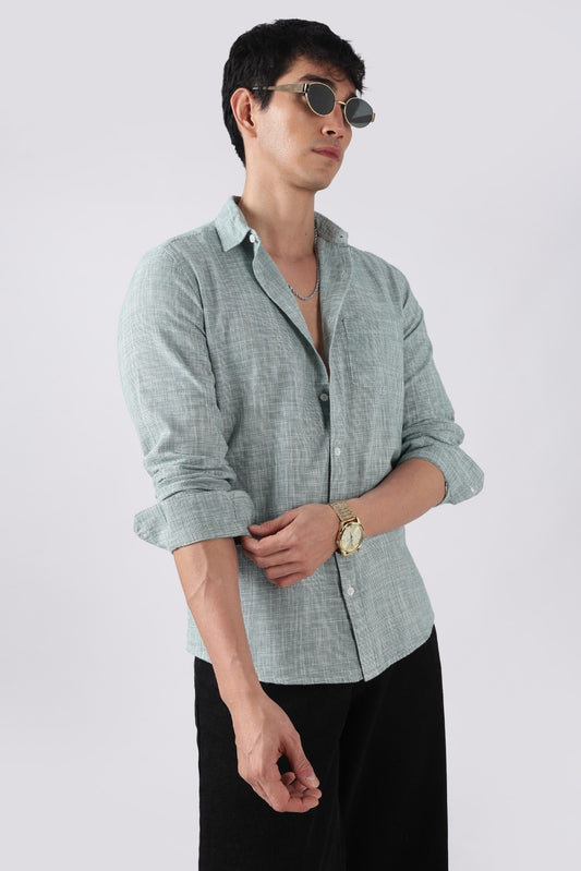 Forest Green Micro-Check Cotton Shirt