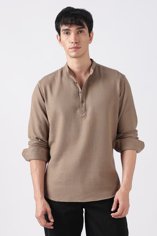 Muted Brown Waffle Textured Short Kurta