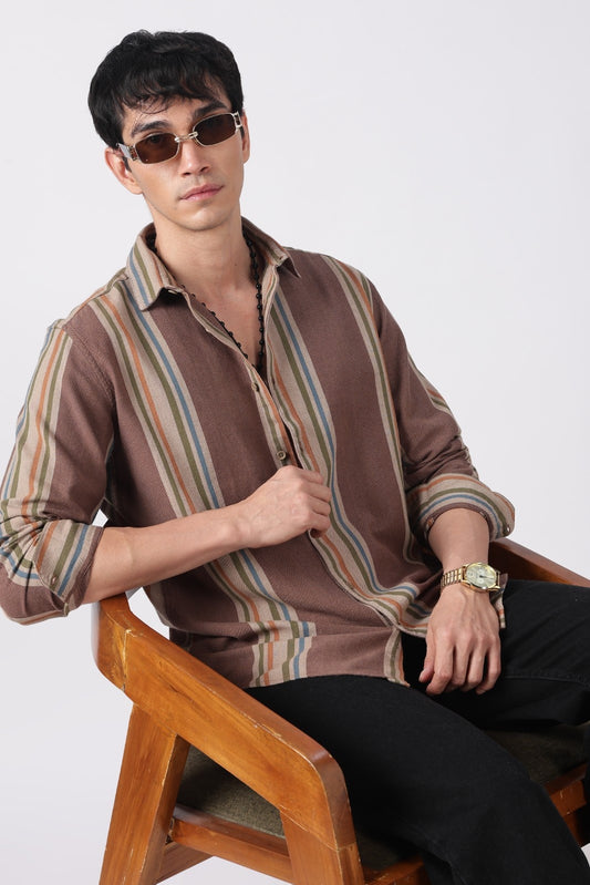 Taupe Brown Herringbone Casual Shirt