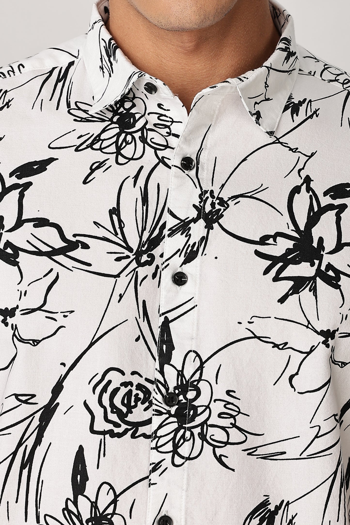 Uri Floral Sketch White Shirt
