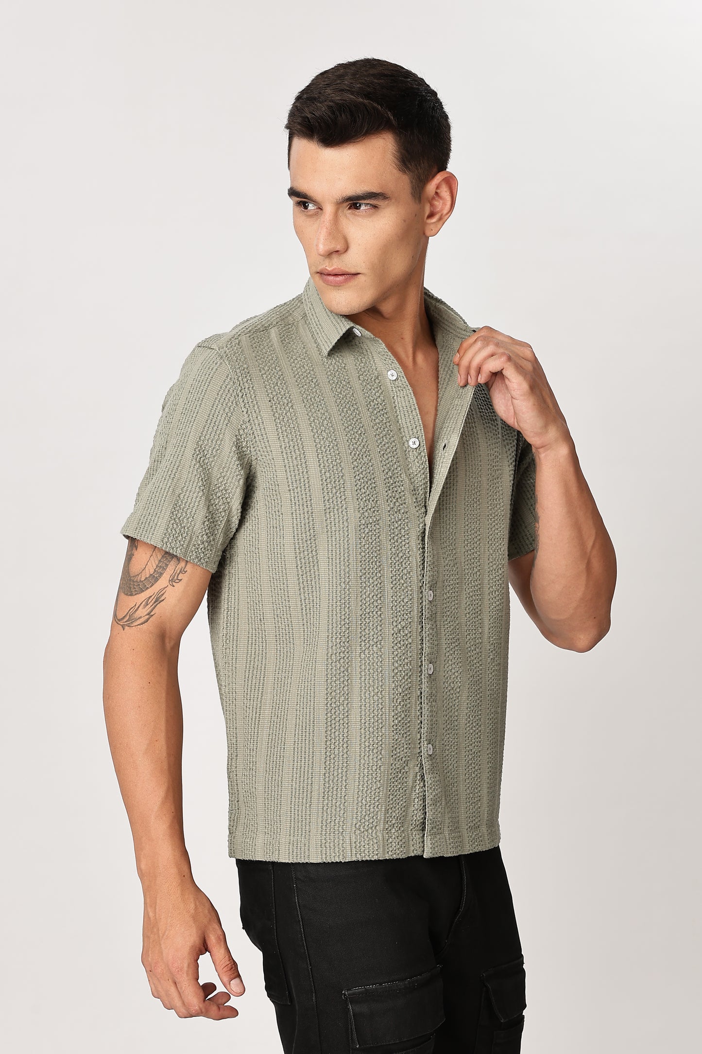 Uri Sage Green Seersucker Shirt