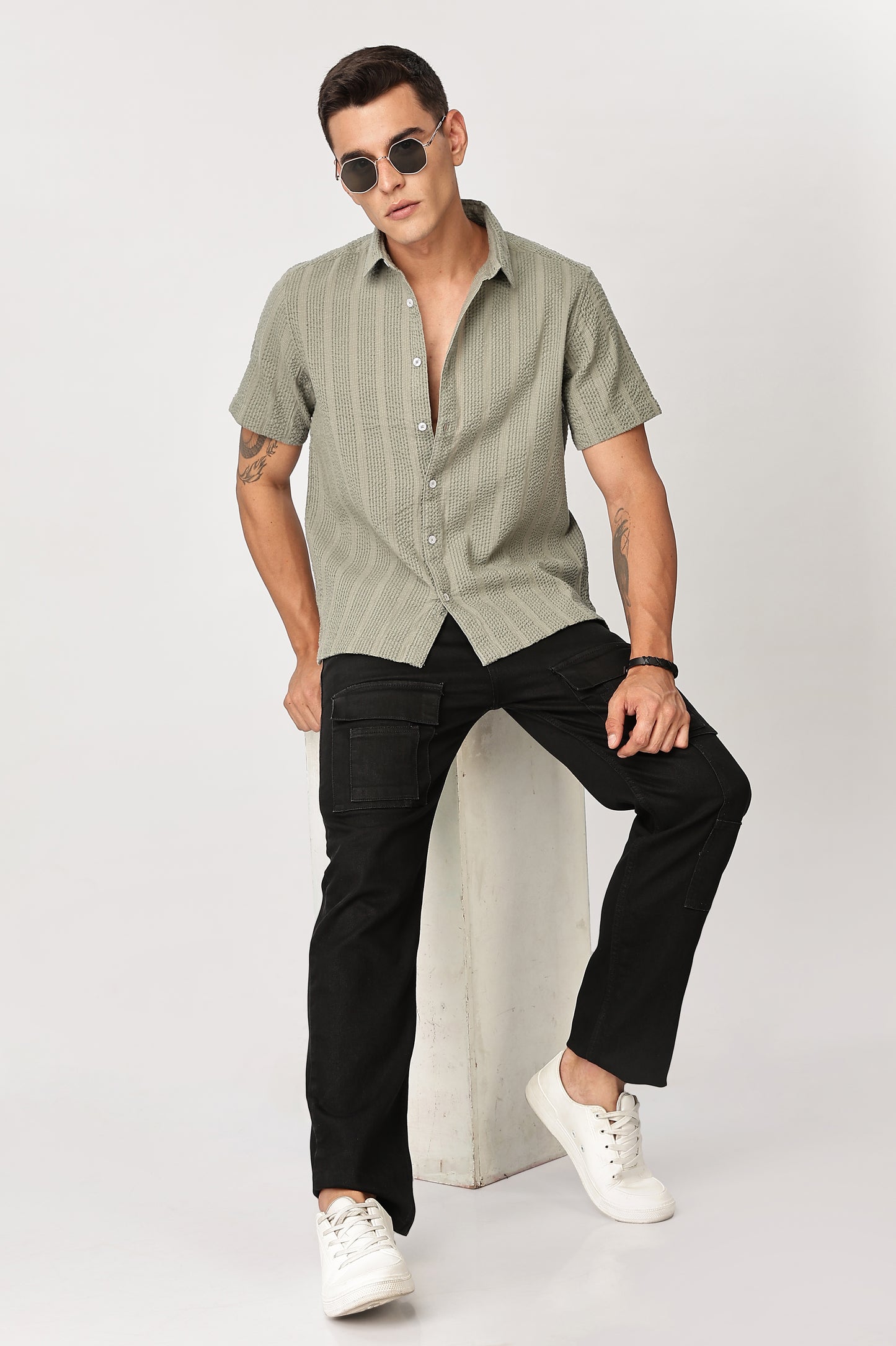 Uri Sage Green Seersucker Shirt