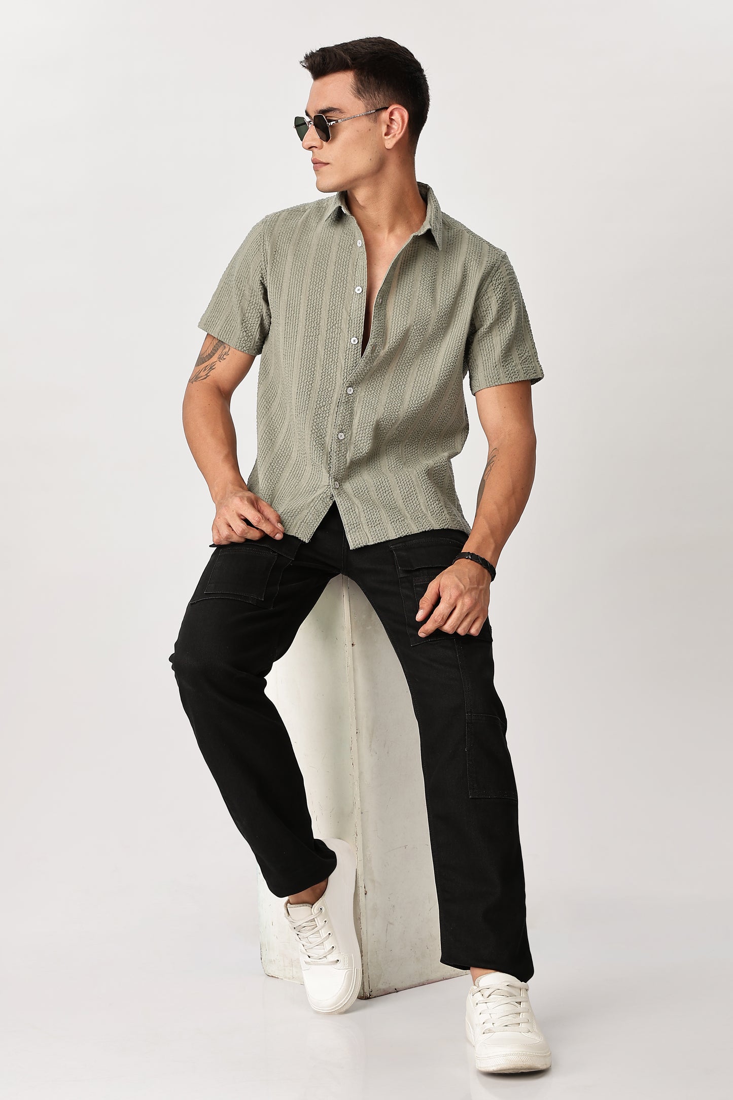 Uri Sage Green Seersucker Shirt