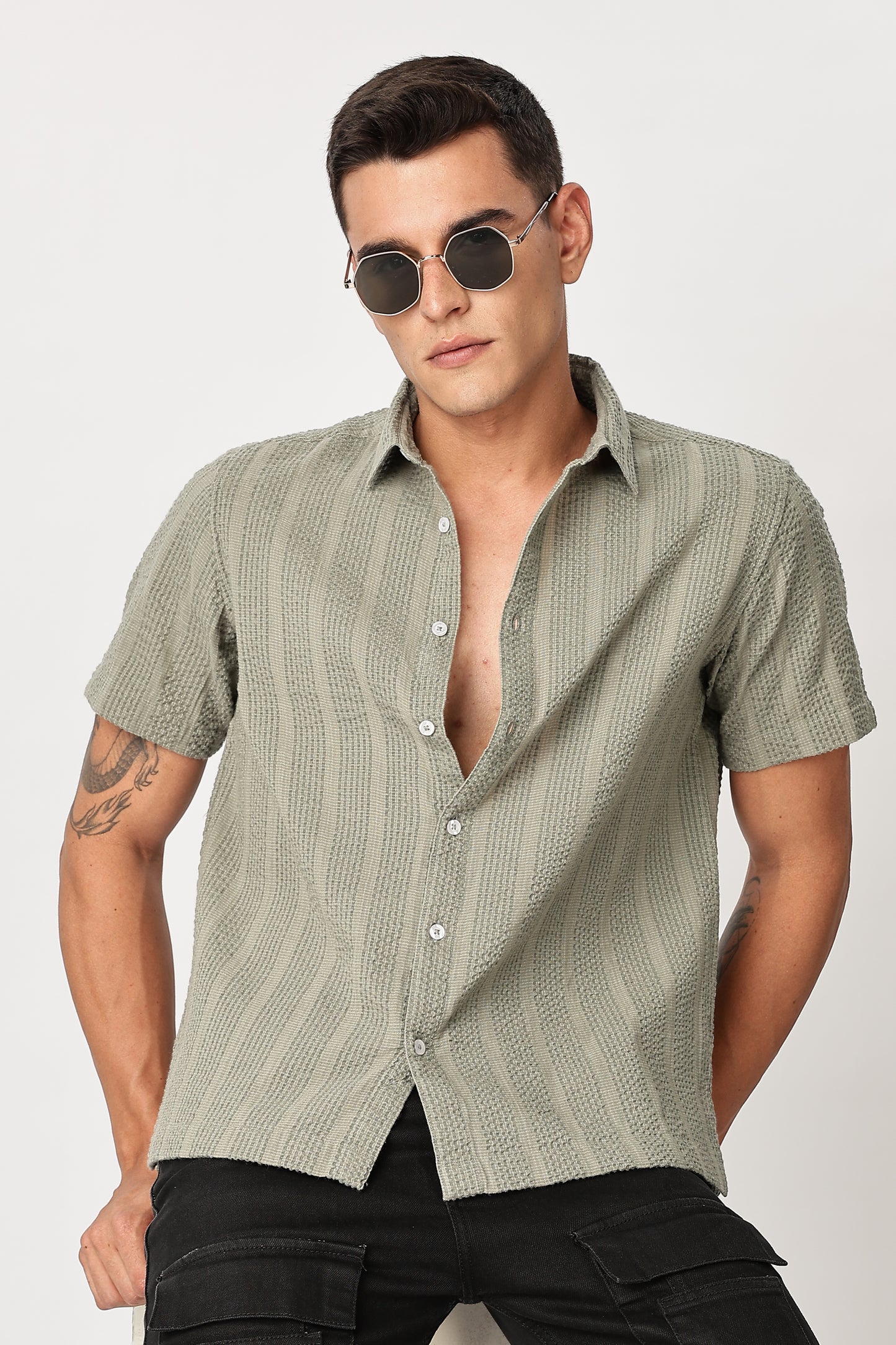 Uri Sage Green Seersucker Shirt