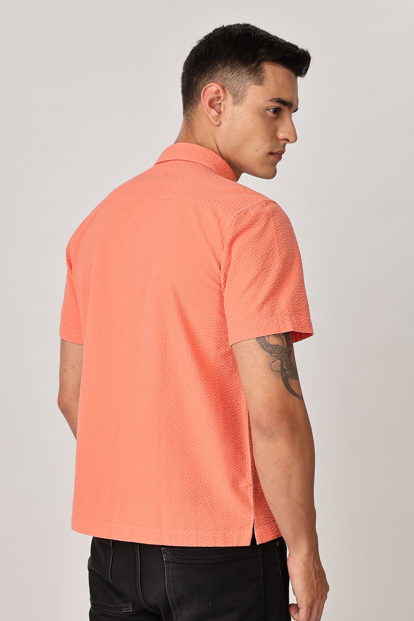 Uri Fluorescent Orange Seersucker Shirt