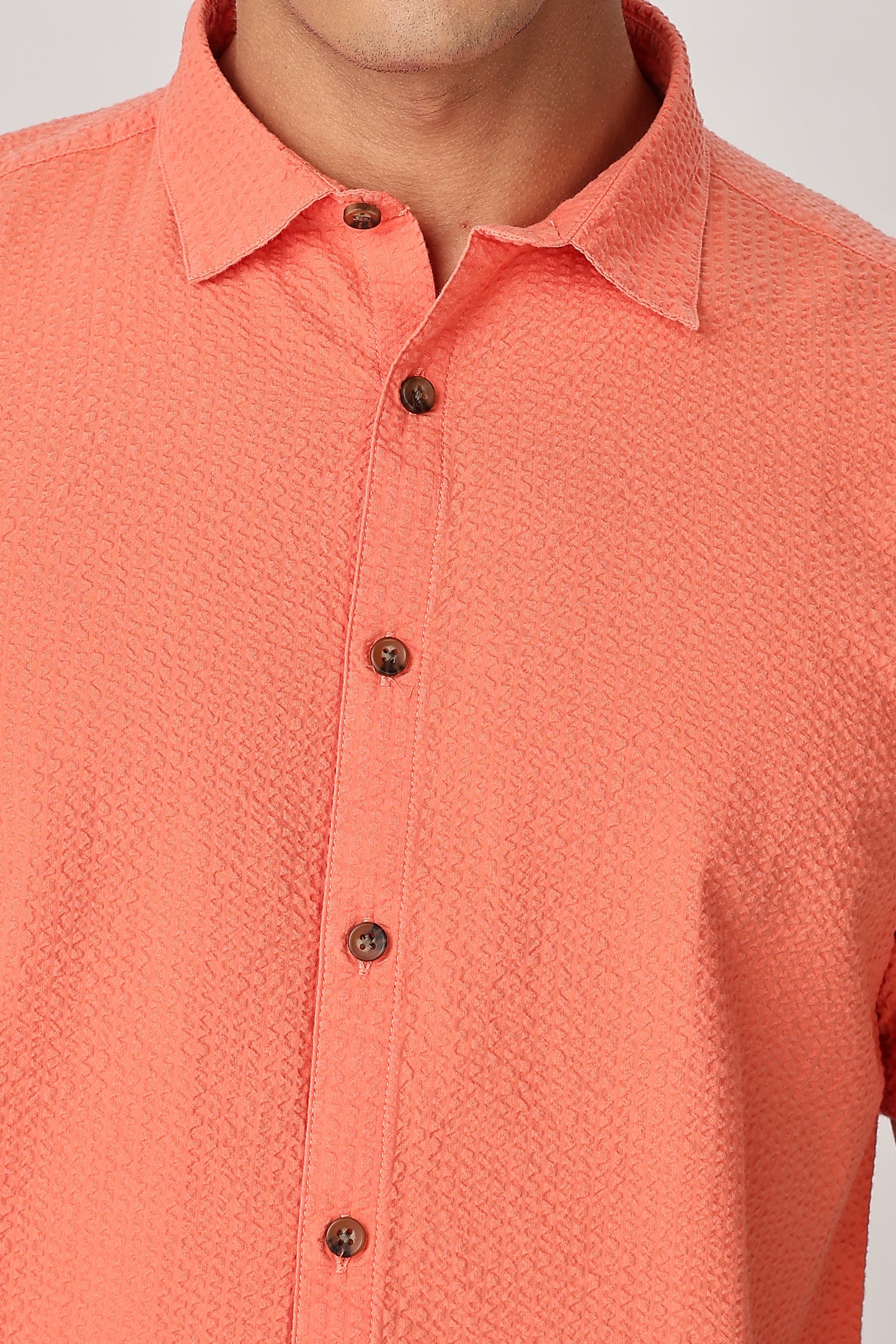 Uri Fluorescent Orange Seersucker Shirt