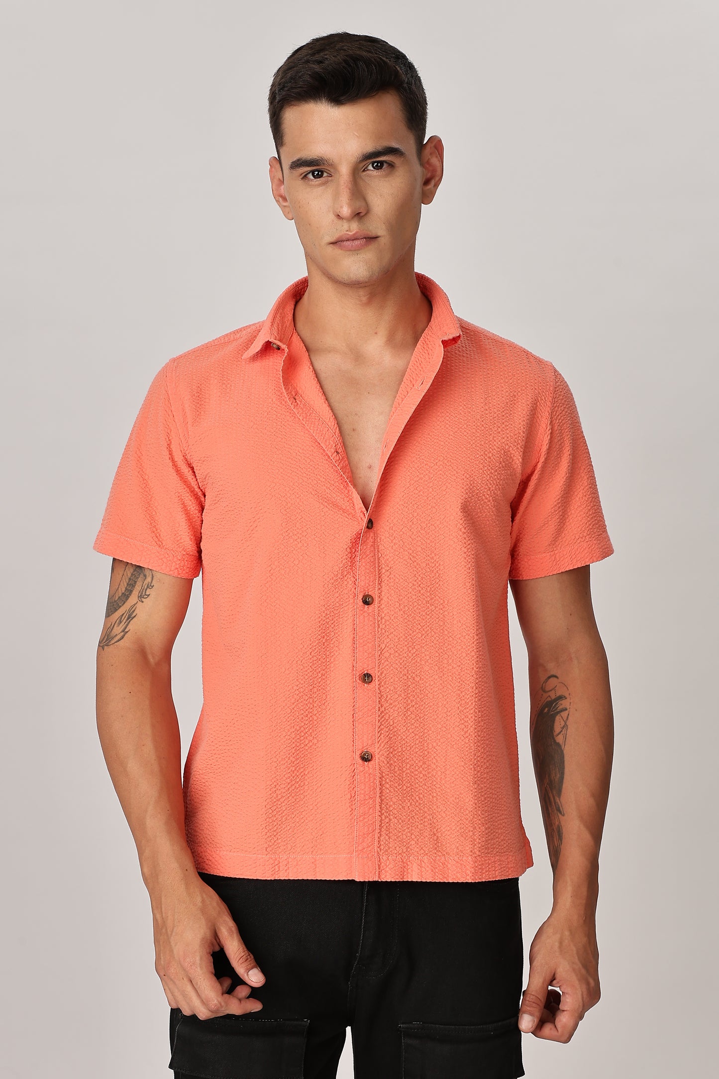 Uri Fluorescent Orange Seersucker Shirt