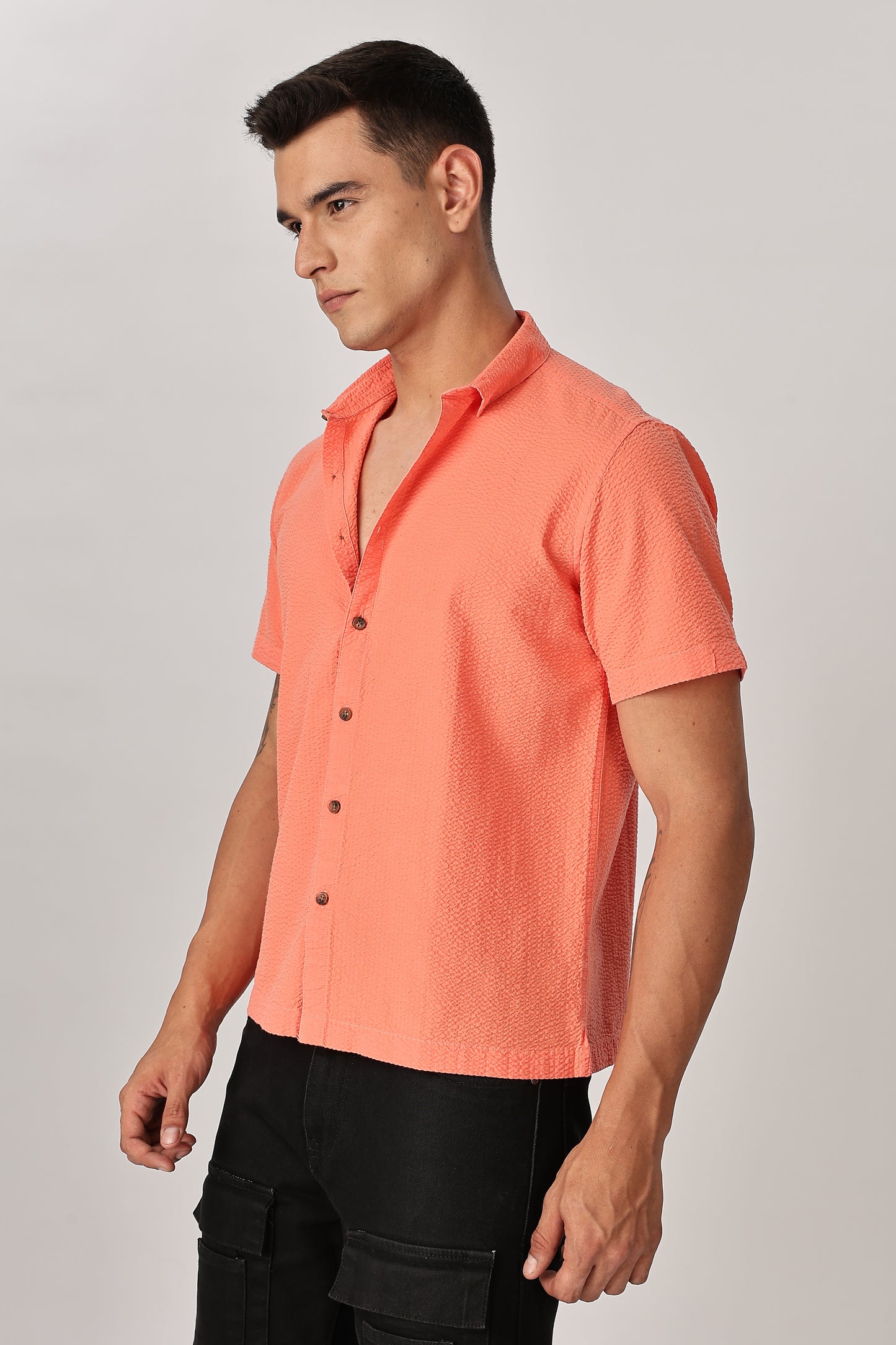 Uri Fluorescent Orange Seersucker Shirt