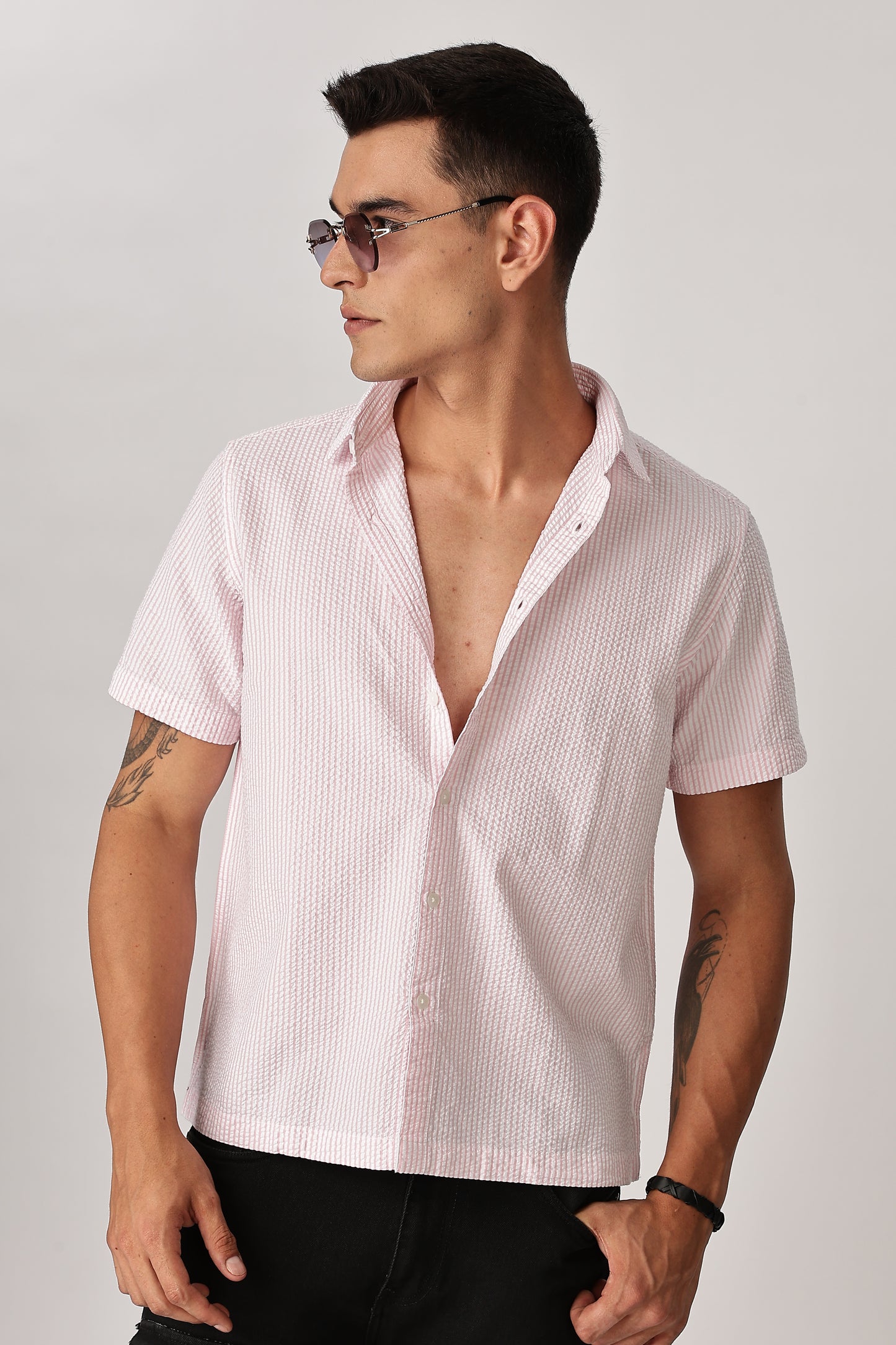 Uri Pink Seersucker Shirt