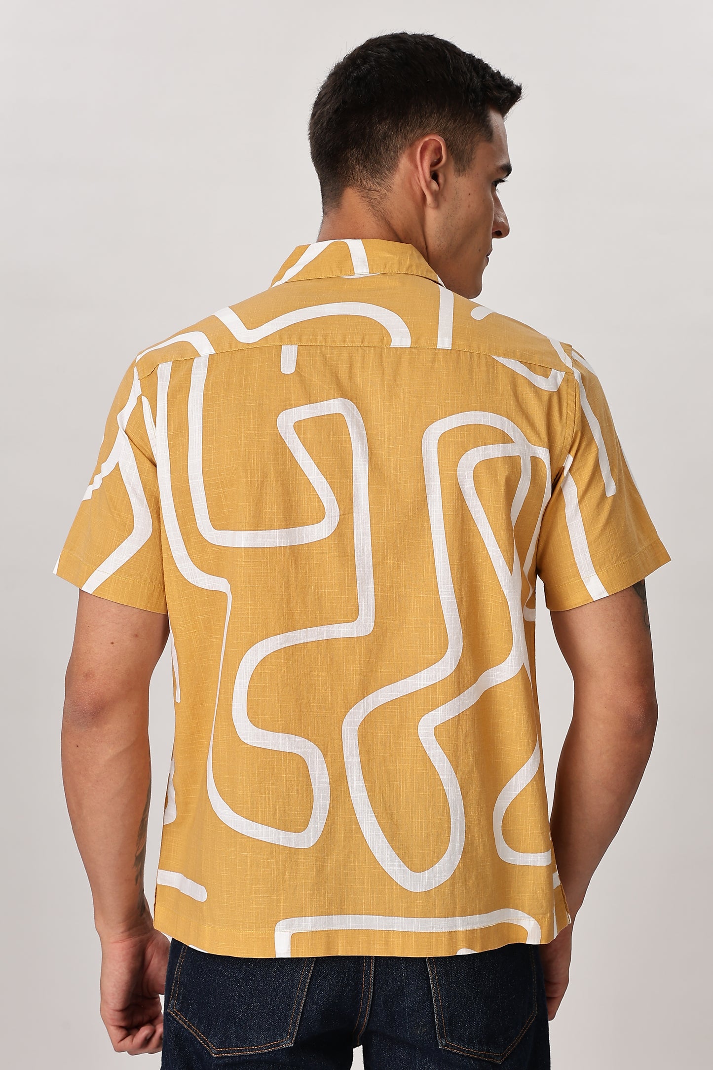 Uri Mustard Abstract Printed Cotton Shirt