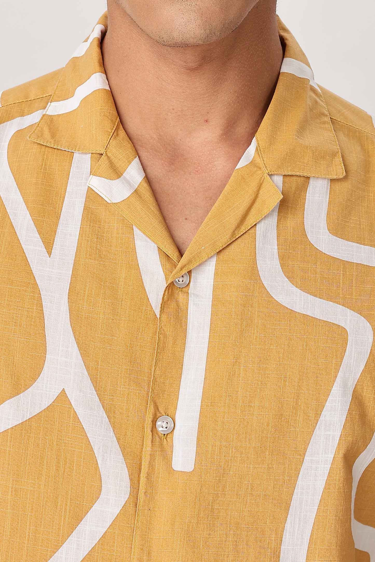 Uri Mustard Abstract Printed Cotton Shirt