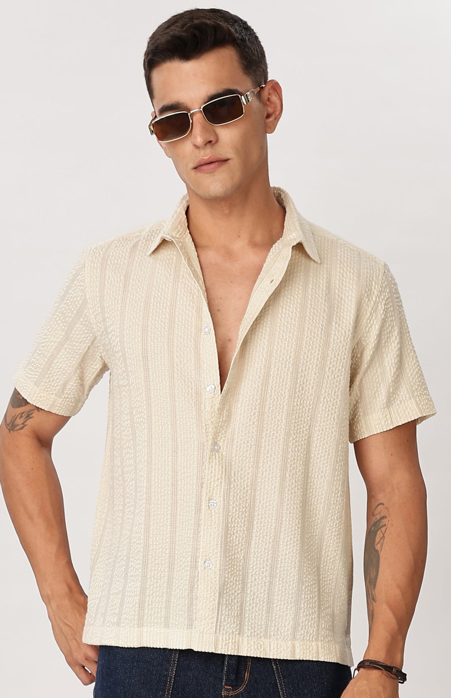 Uri Beige Seersucker Shirt