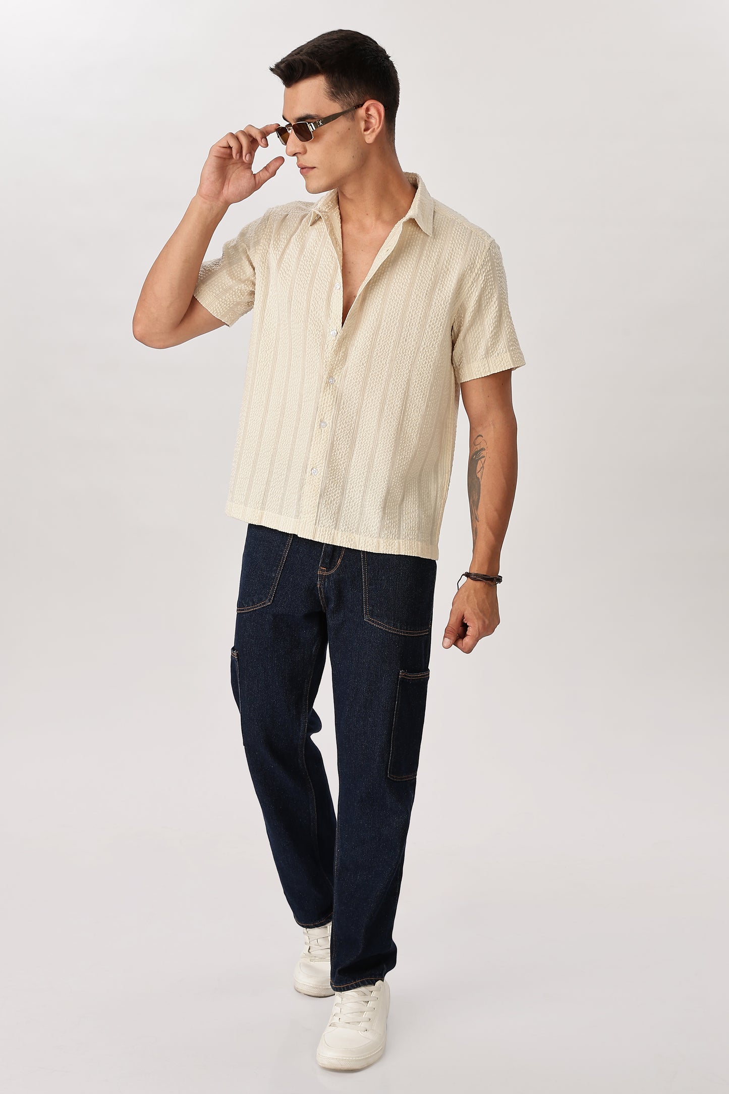 Uri Beige Seersucker Shirt