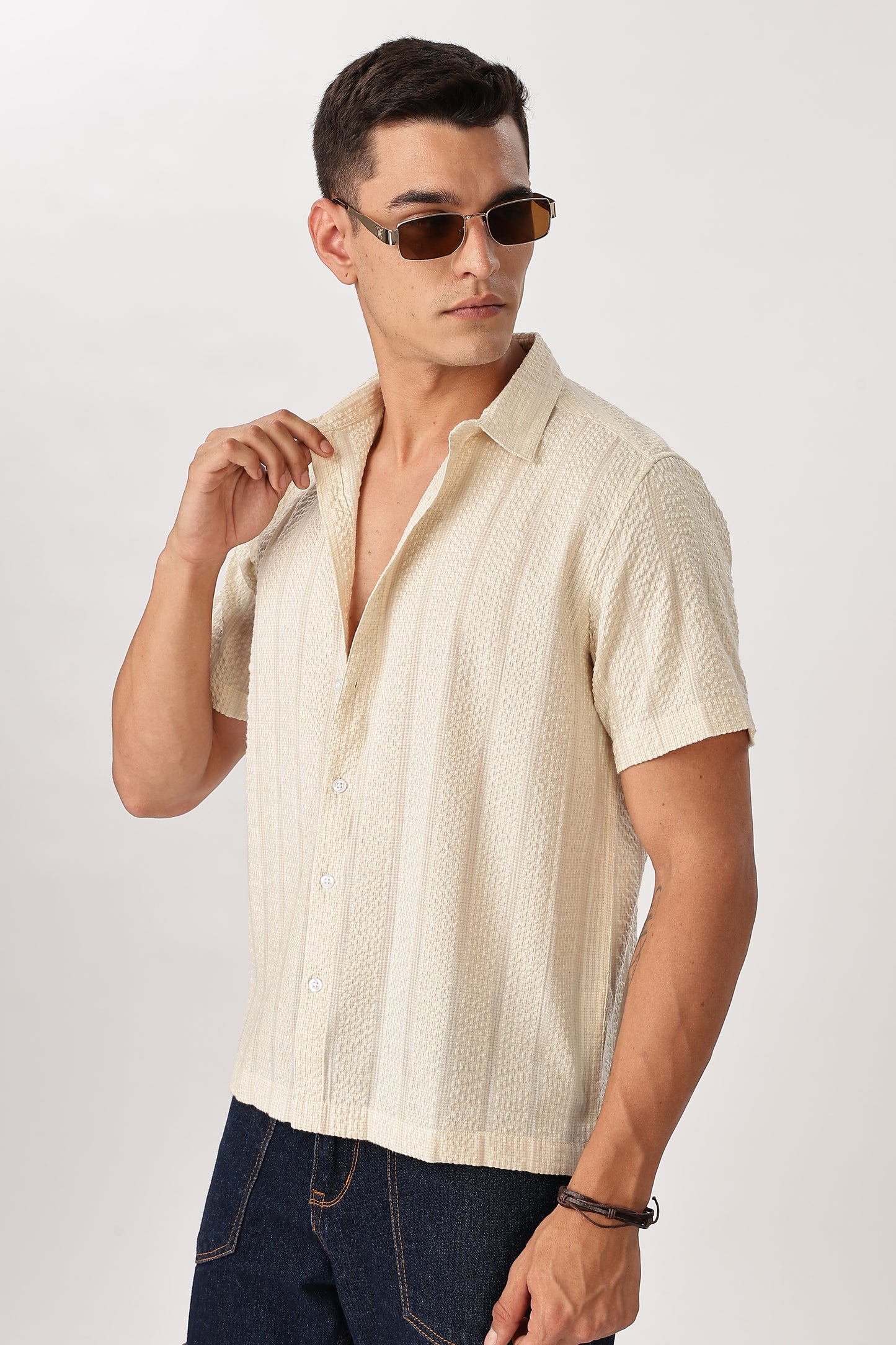 Uri Beige Seersucker Shirt