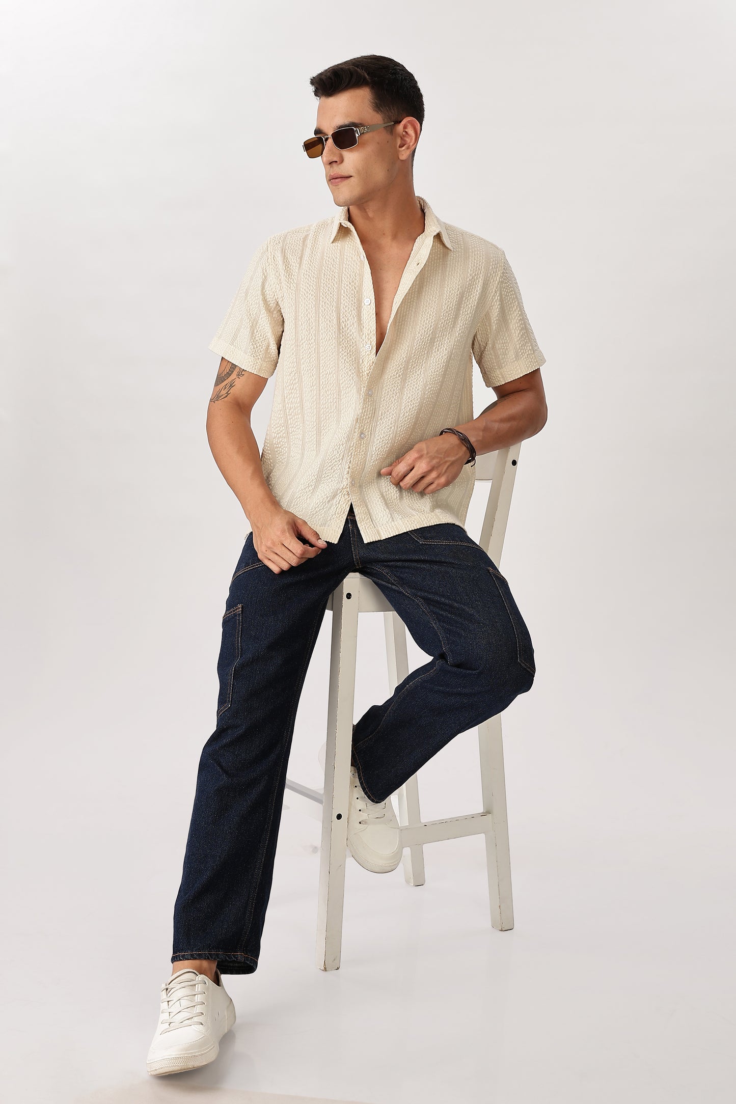 Uri Beige Seersucker Shirt