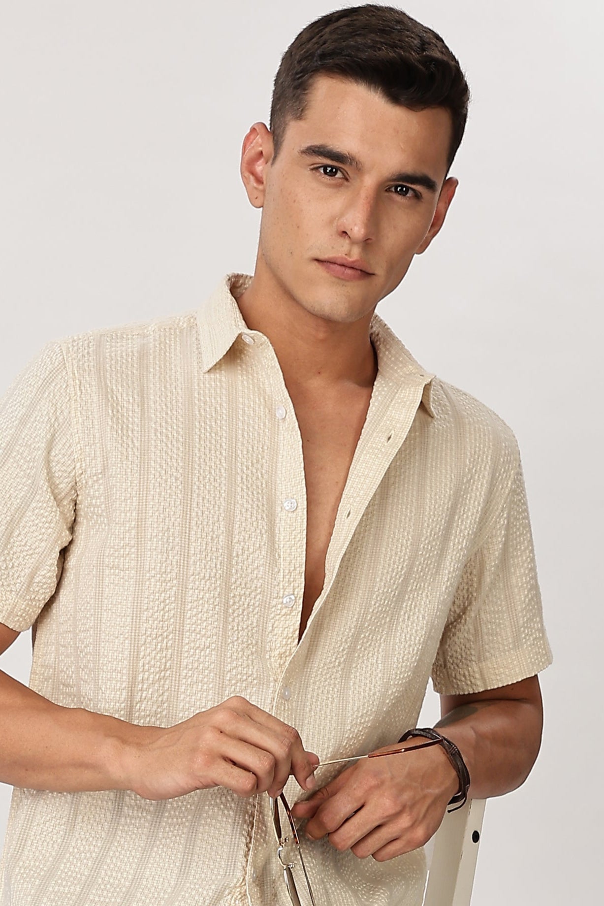 Uri Beige Seersucker Shirt