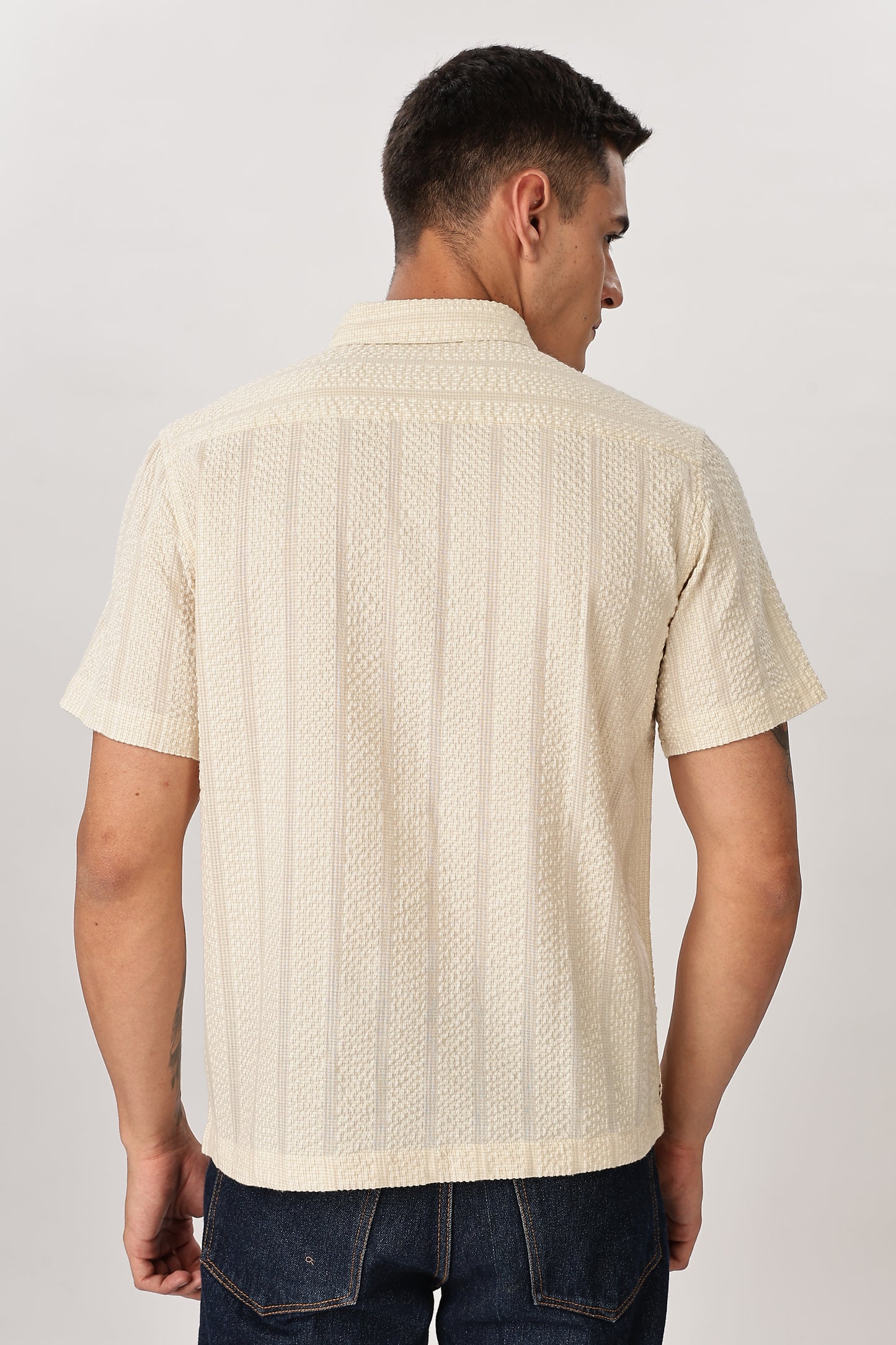 Uri Beige Seersucker Shirt