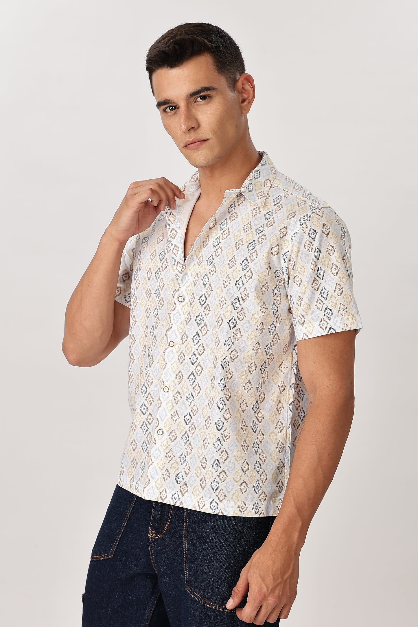 Uri Geometric Print Box Fit Shirt