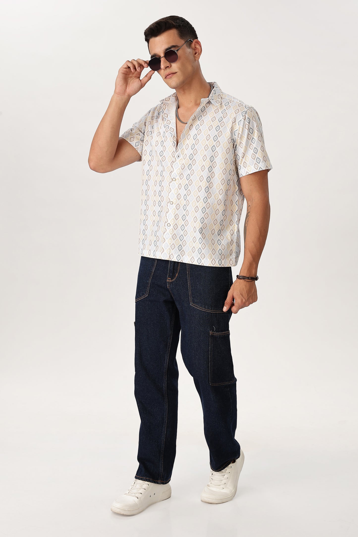 Uri Geometric Print Box Fit Shirt
