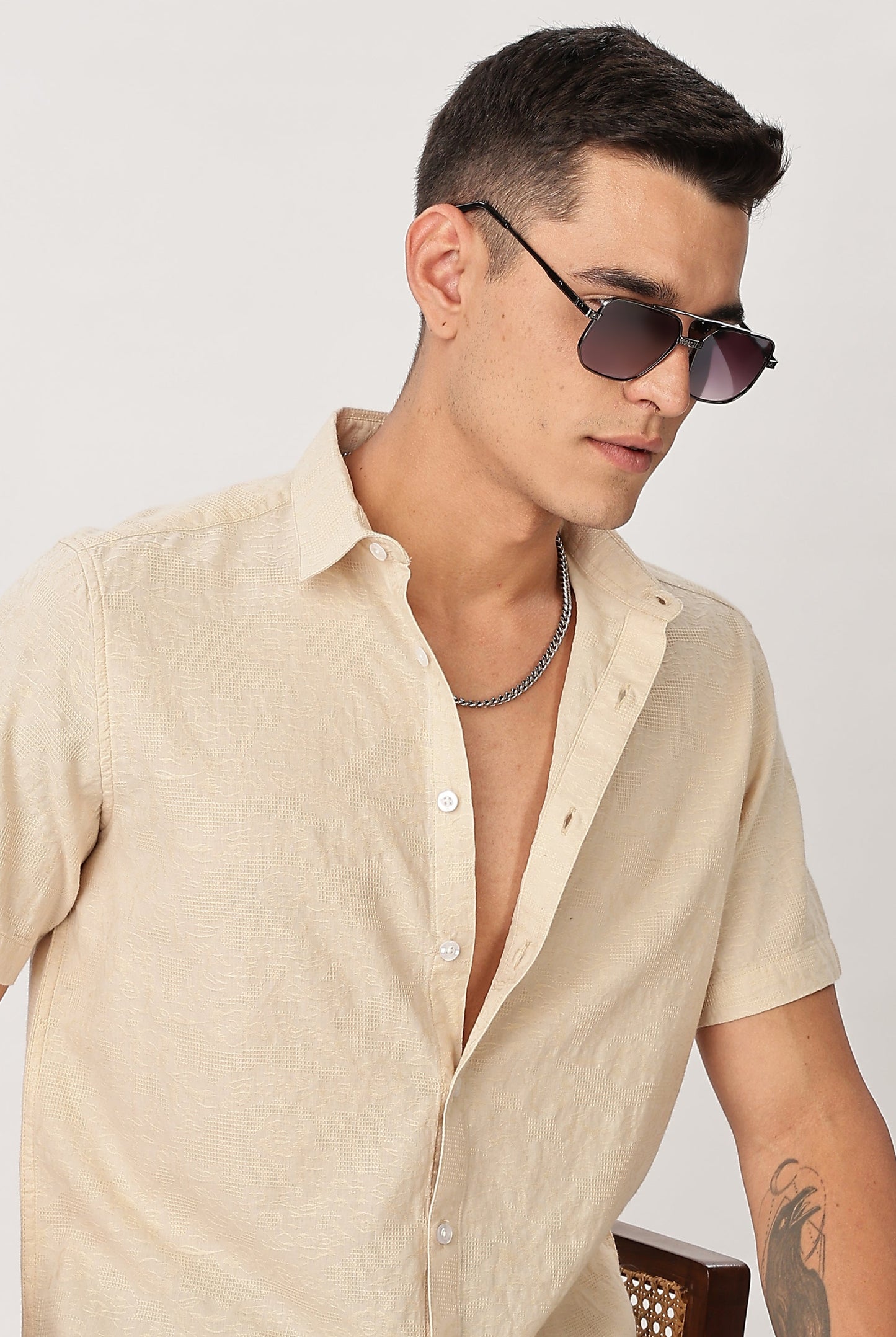 Uri Beige Textured Jacquard Shirt