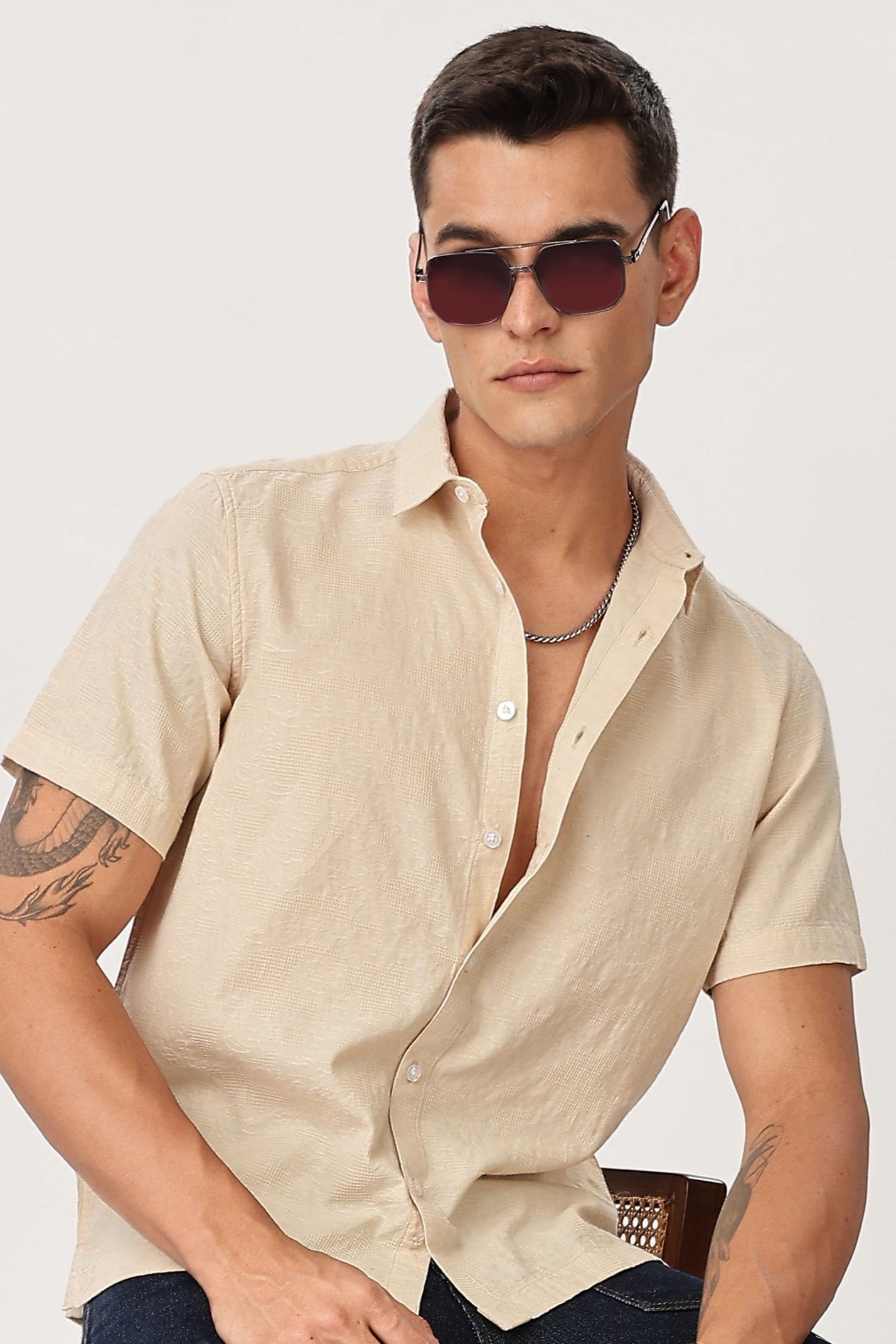 Uri Beige Textured Jacquard Shirt