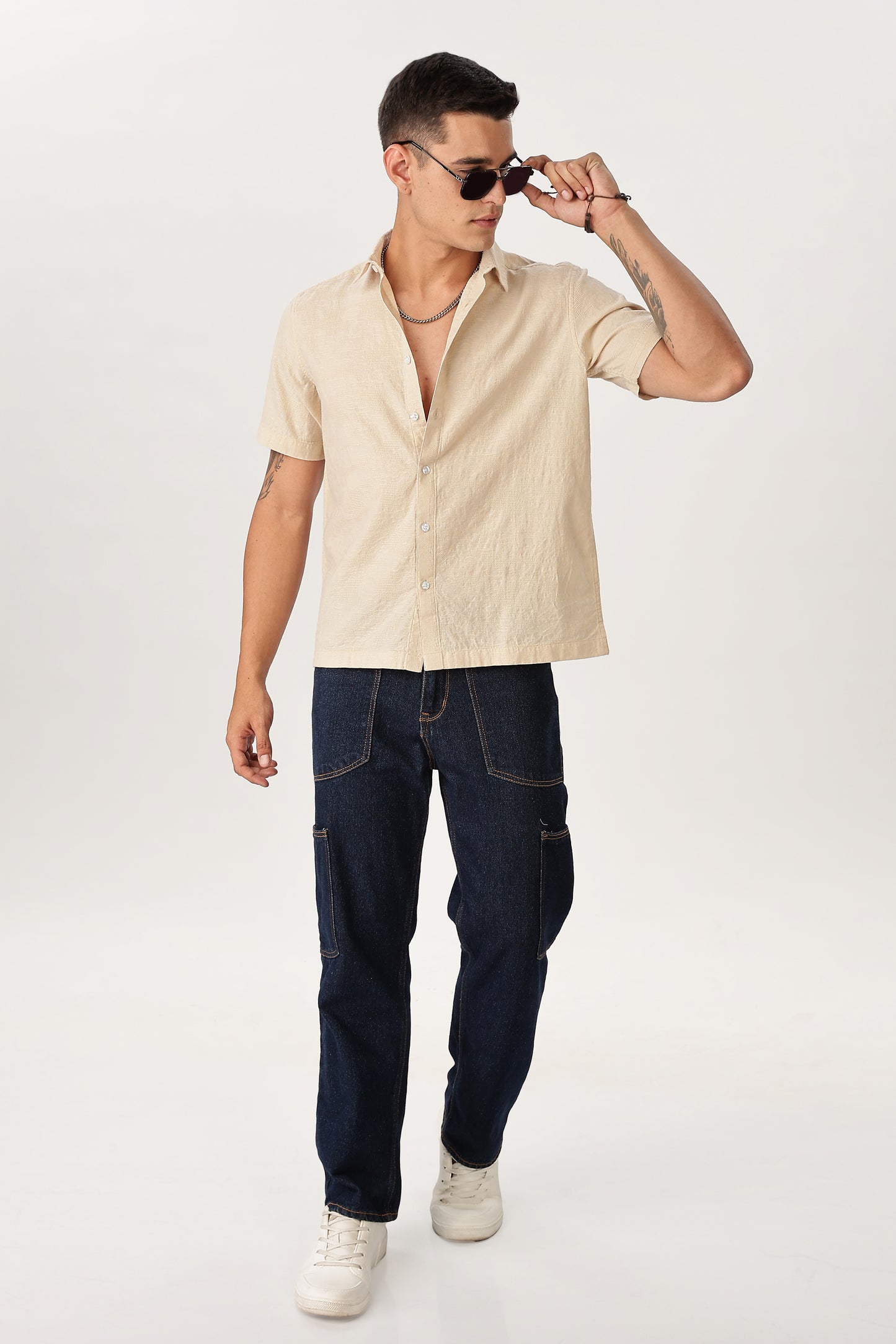 Uri Beige Textured Jacquard Shirt
