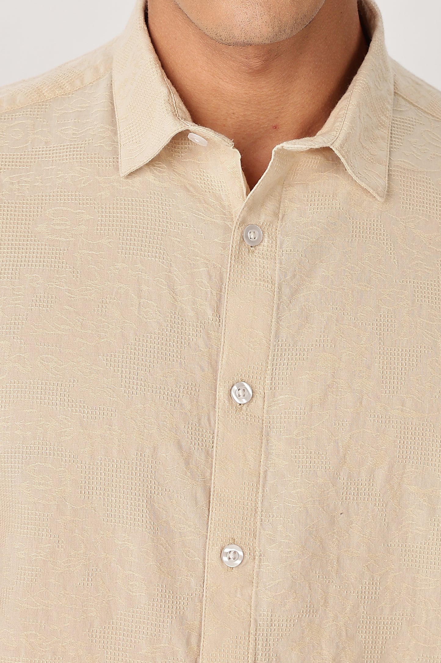 Uri Beige Textured Jacquard Shirt