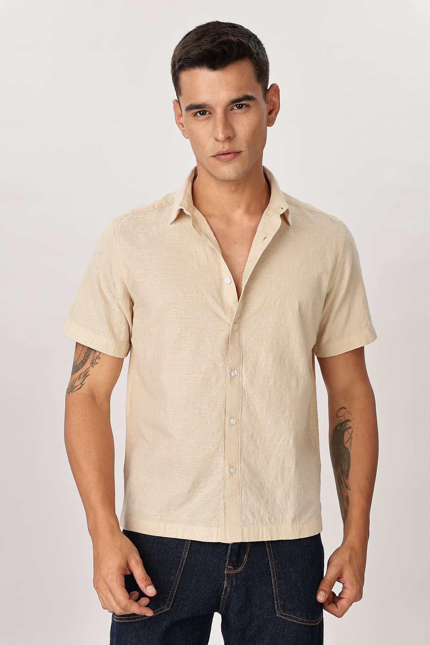 Uri Beige Textured Jacquard Shirt