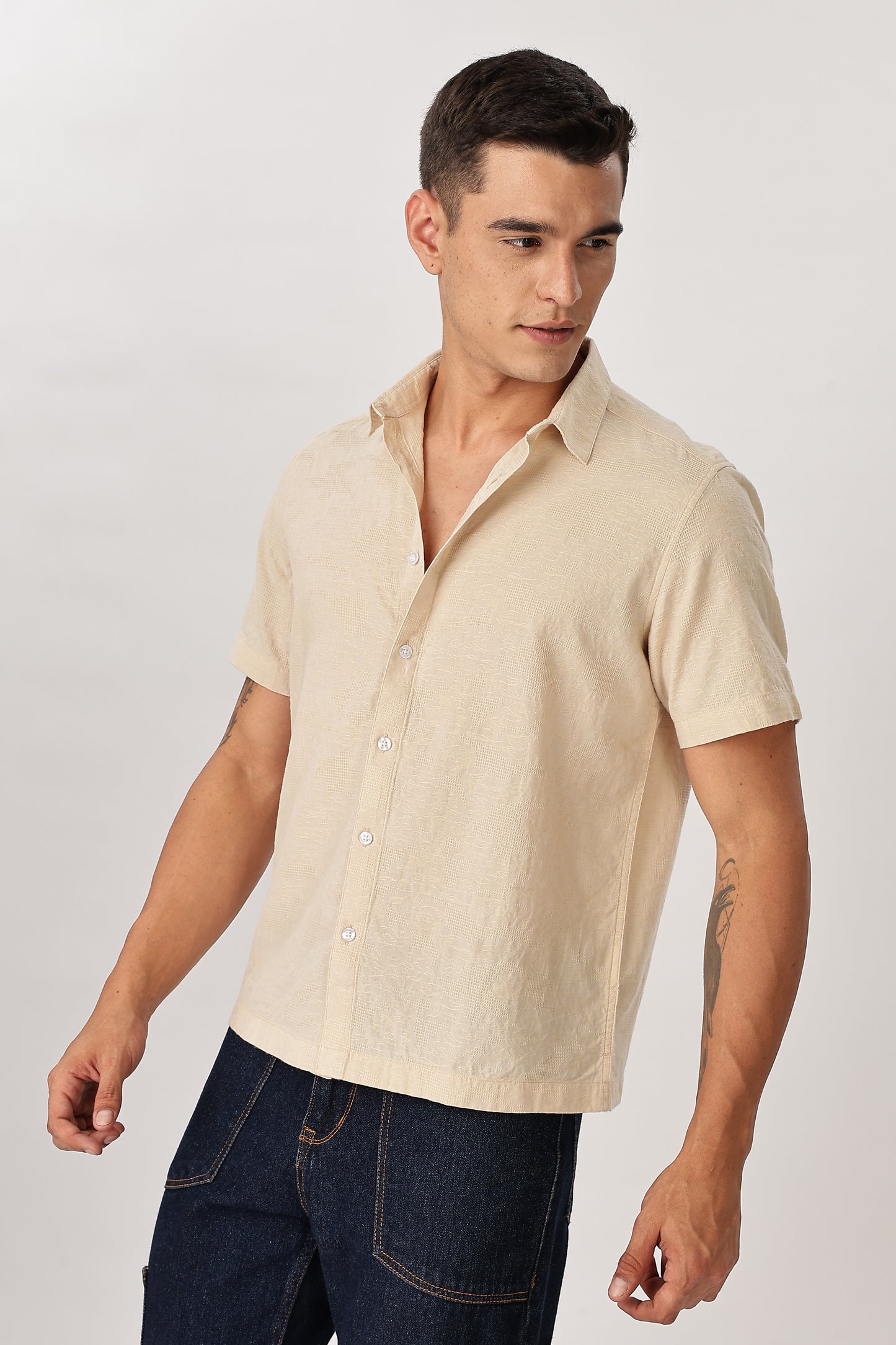 Uri Beige Textured Jacquard Shirt
