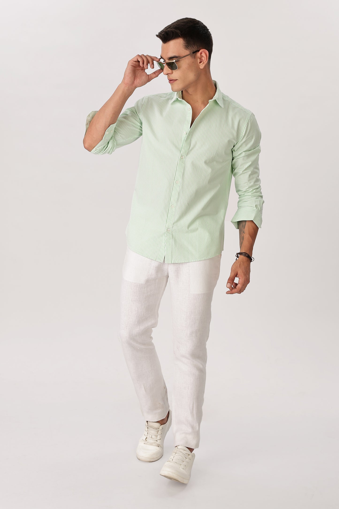 Uri Mint Pinstripe Cotton Shirt