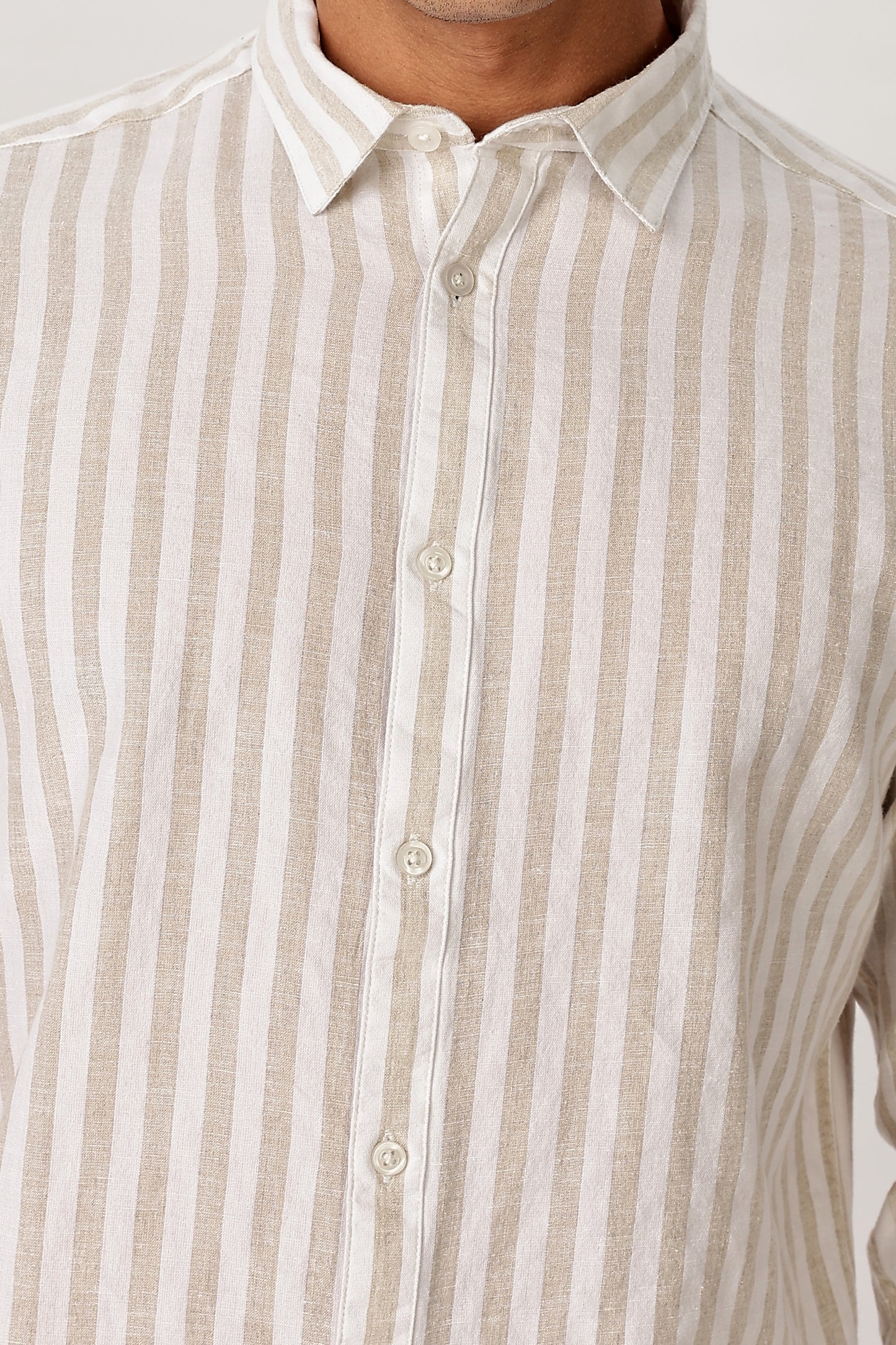 Uri Sand Striped Linen Blend Shirt