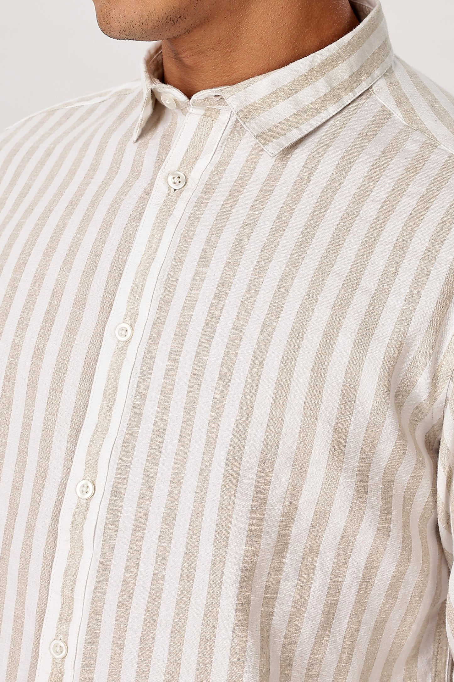 Uri Sand Striped Linen Blend Shirt
